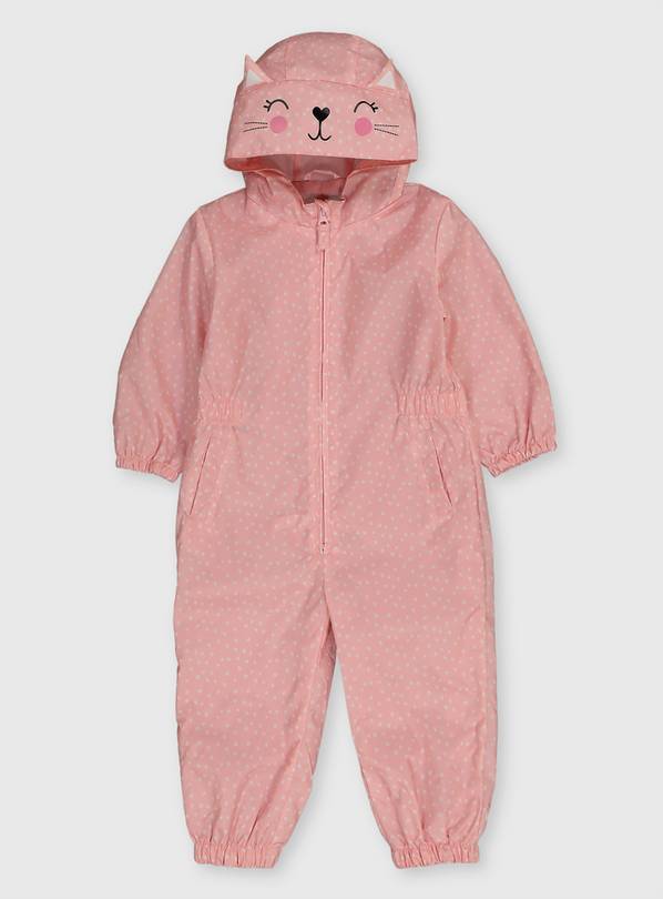 Pink Novelty Cat Puddlesuit - 1-1.5 years